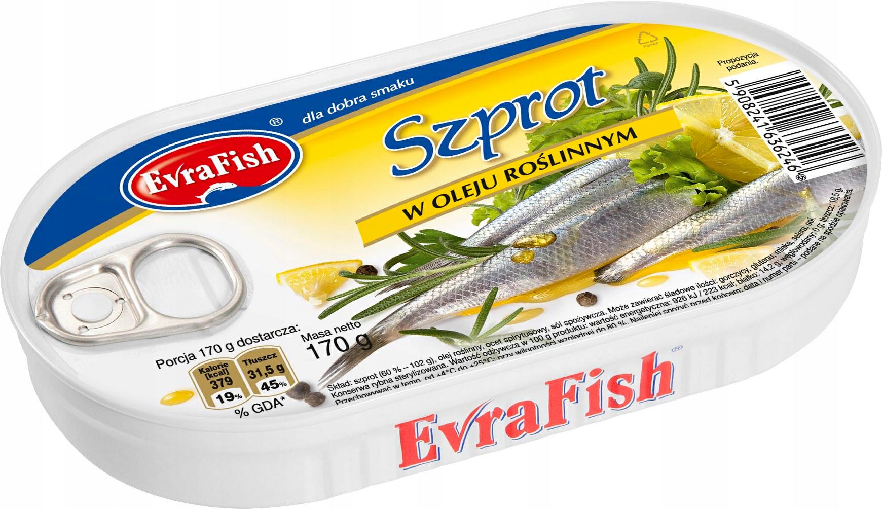 16 Sztuk Evra Szprot W Oleju 170G