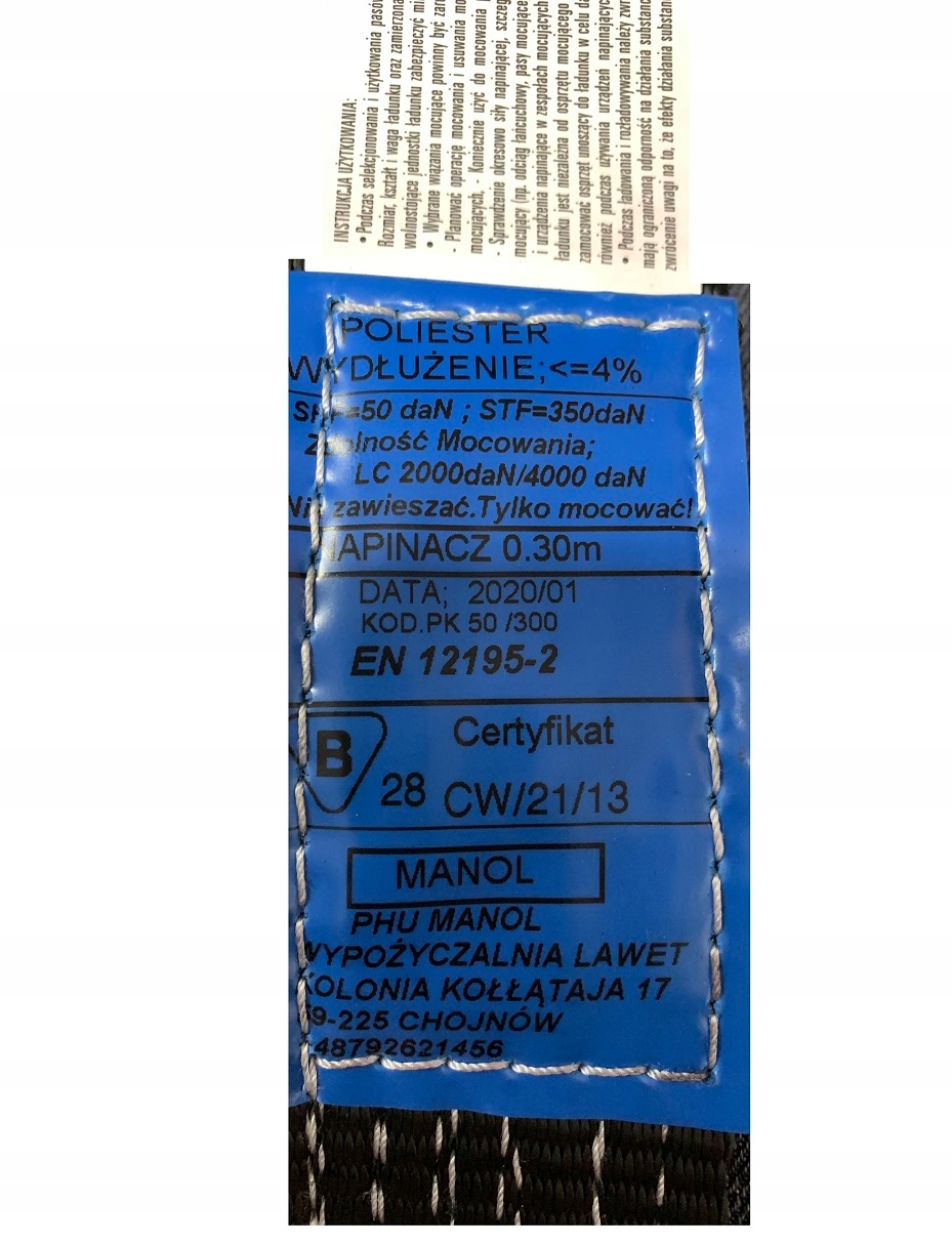 Pasy Szelkowe Szelka Na Relingi Felgi 4T 3M 50 4 Weight with packaging 10 kg