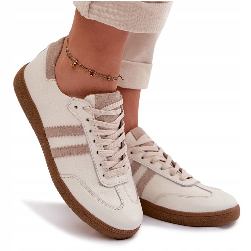 Zazoo N1068 Dámské Kožené Nízké Tenisky Béžové 36