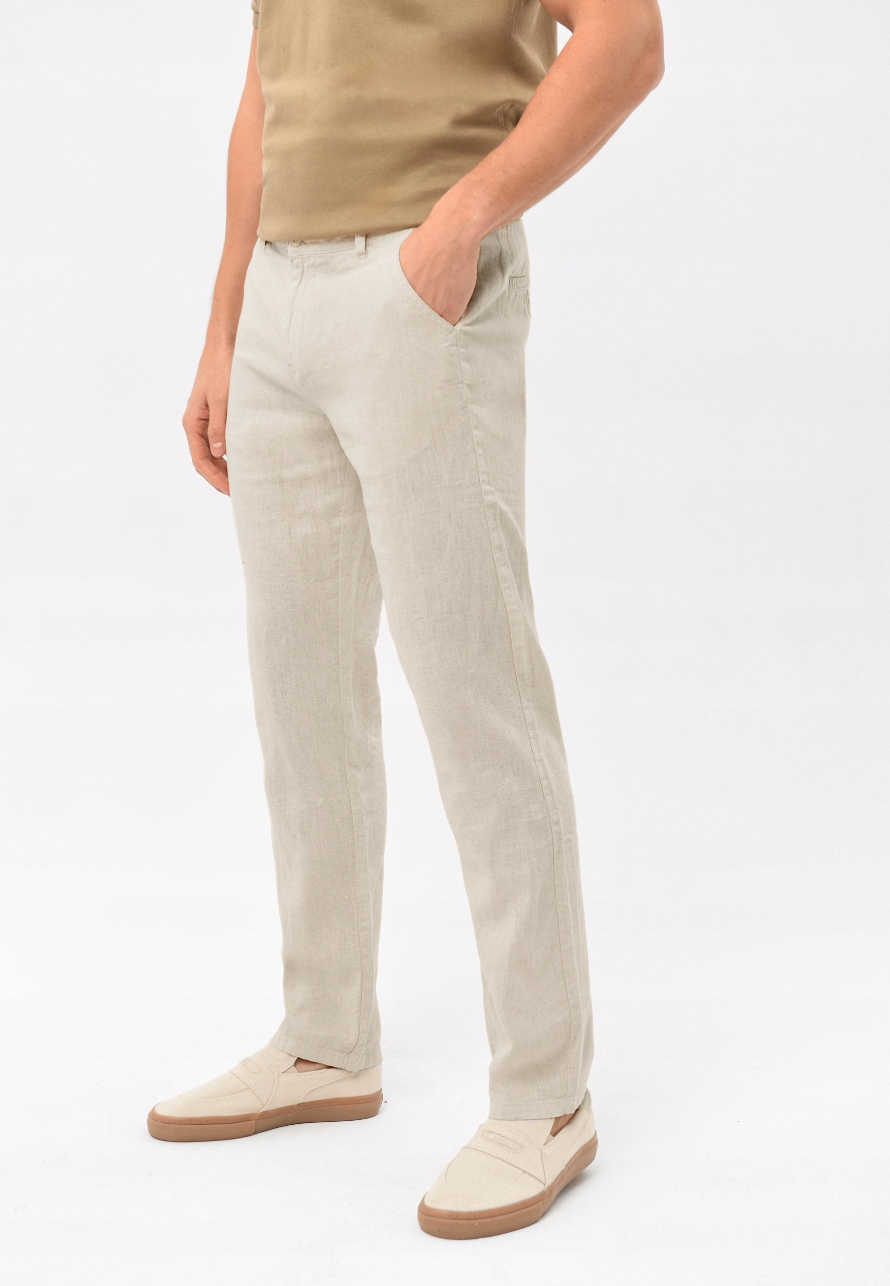 Męskie Spodnie Chinosy Lniane Comfort Fit Beżowe Volcano R-linn XXL