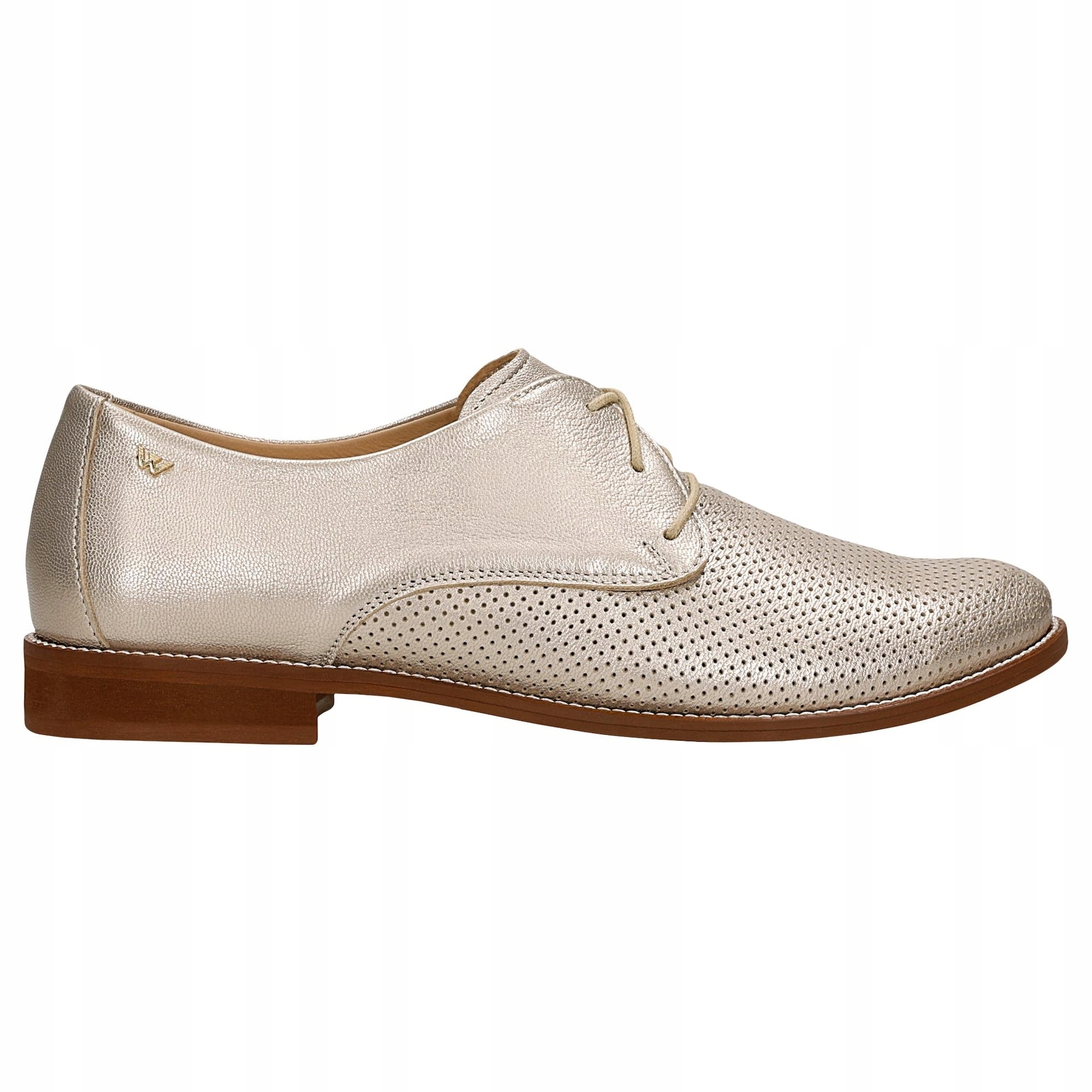 Zlaté dámské kožené oxfordky na hnědé podrážce vel. 42