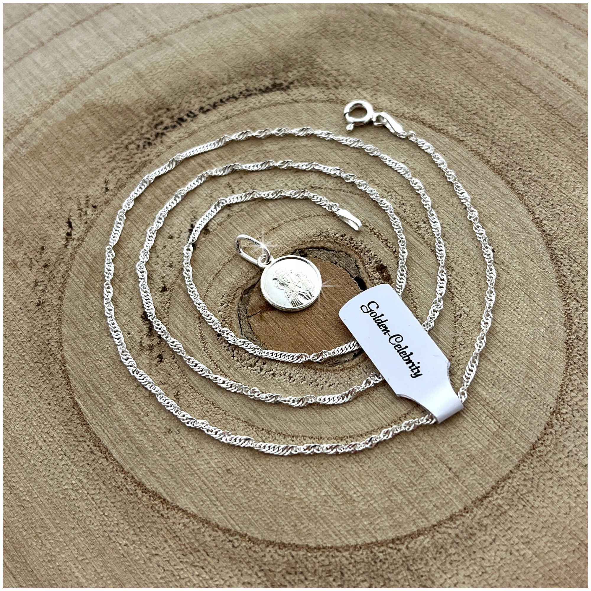 SREBRNY ŁAŃCUSZEK Z MEDALIKIEM 925 PAMIĄTKA I KOMUNII ŚWIĘTEJ, BIERZMOWANIE Marka Golden Celebrity