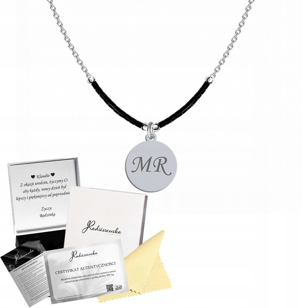 Stříbrný náhrdelník Iniciály Plech s gravírováním Korálky Narozeniny Dárek