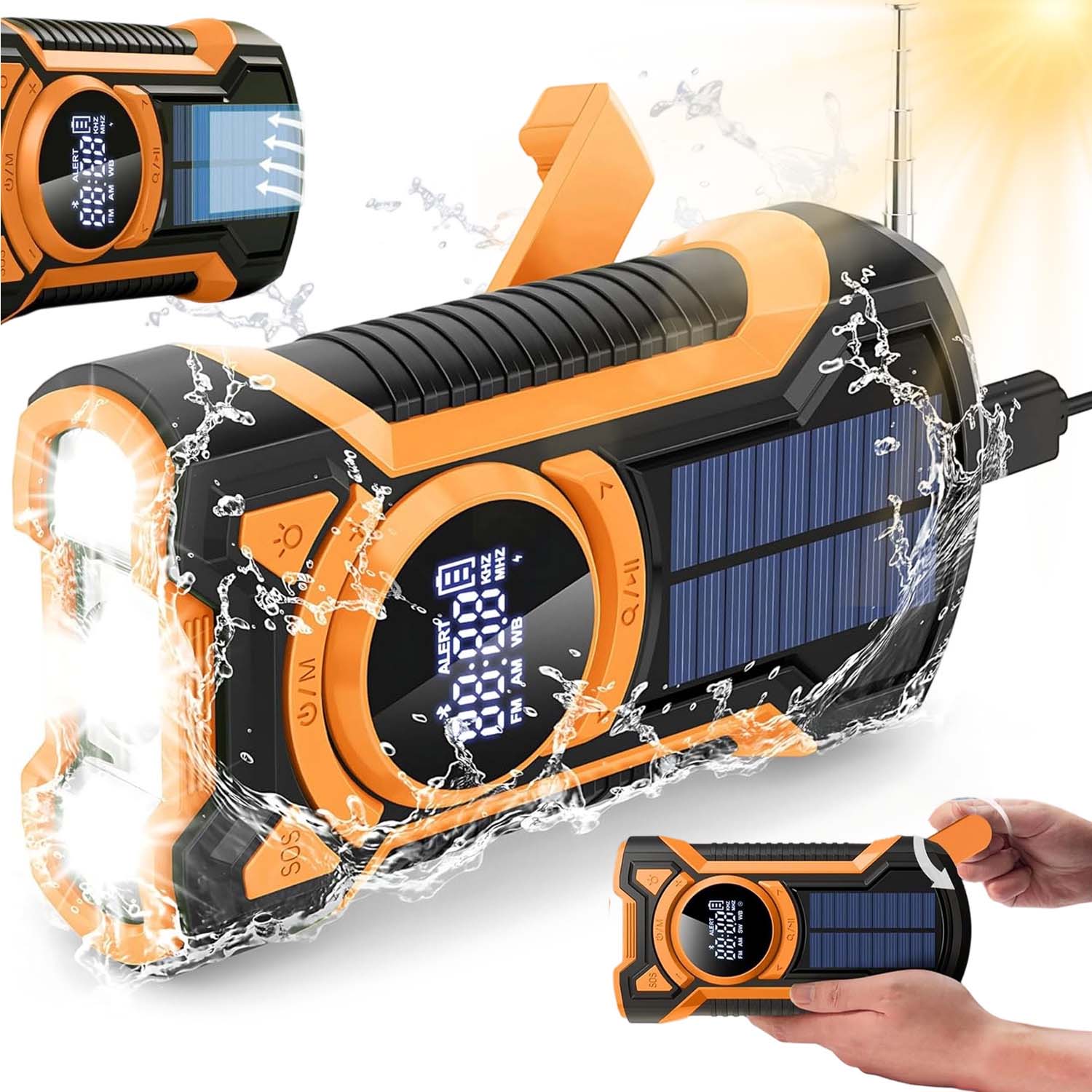Radio Na Korbkę Solarne Przenośny Latarka Powerbank 5000MAH Wodoodporny