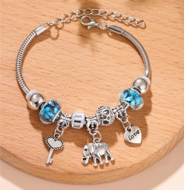 Srebrna bransoletka modułowa CHARMS regulowana ZAWIESZKI dla DZIEWCZYNKI