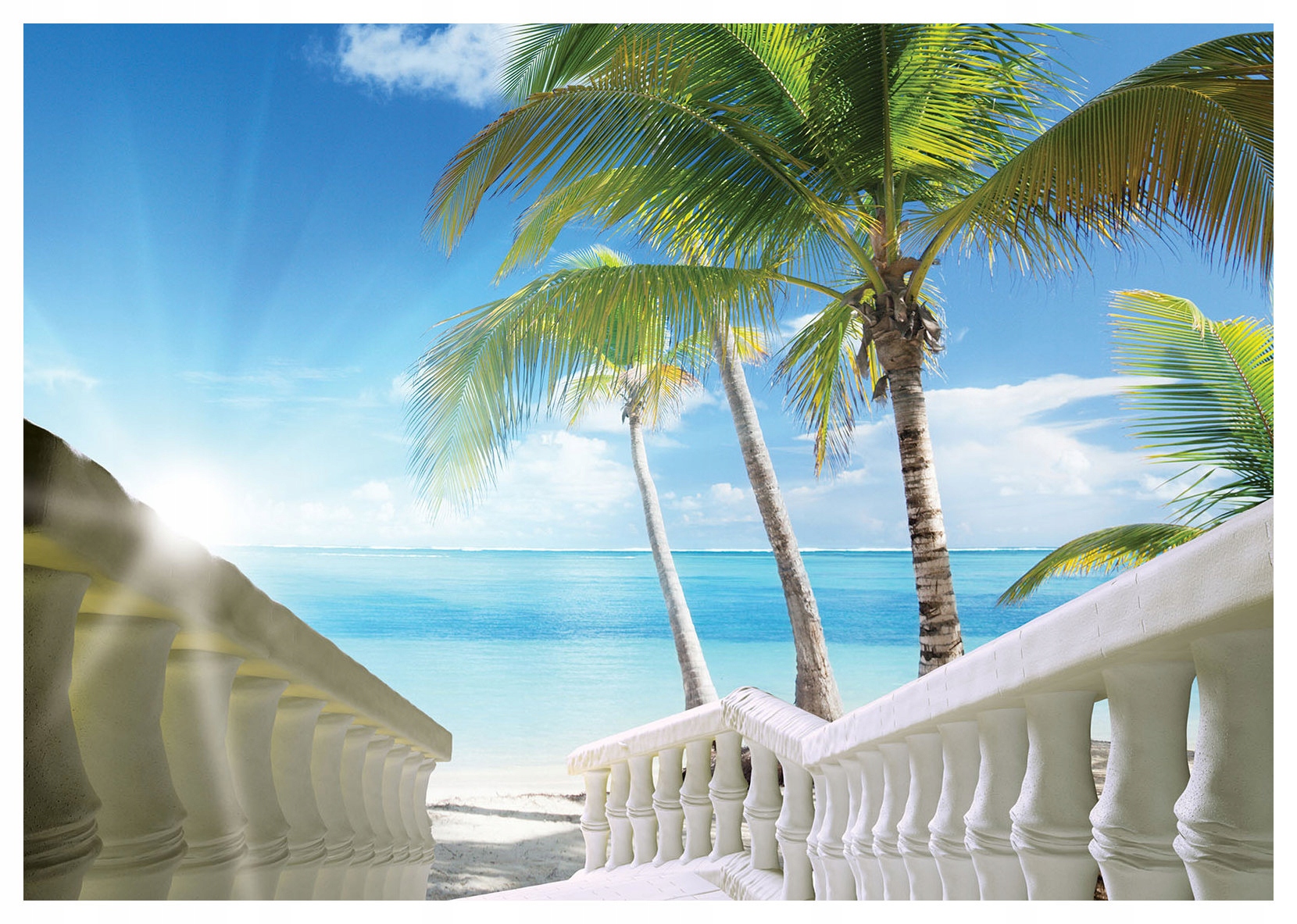 Vliesová fototapeta Balustrada Ocean Pláž Palmy Modrá 300x210 lepidlo