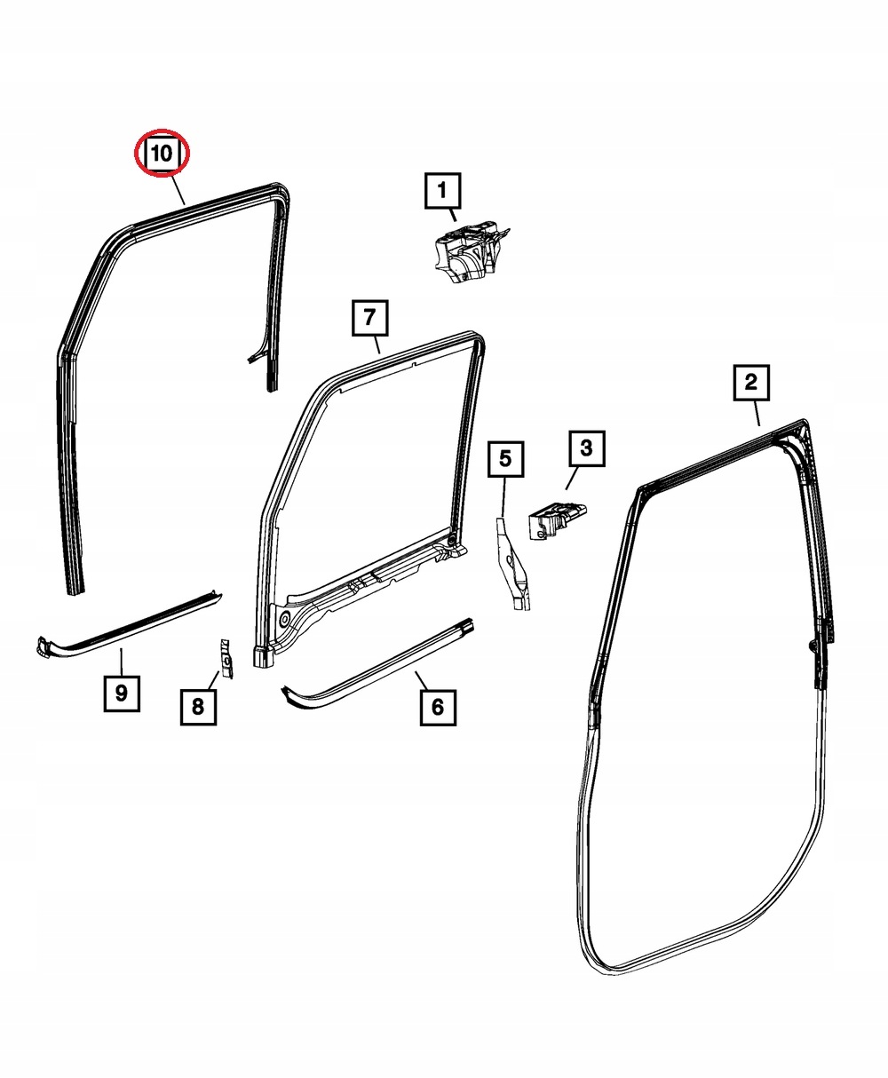 Jeep Wrangler JL gasket windows left front 2018-26