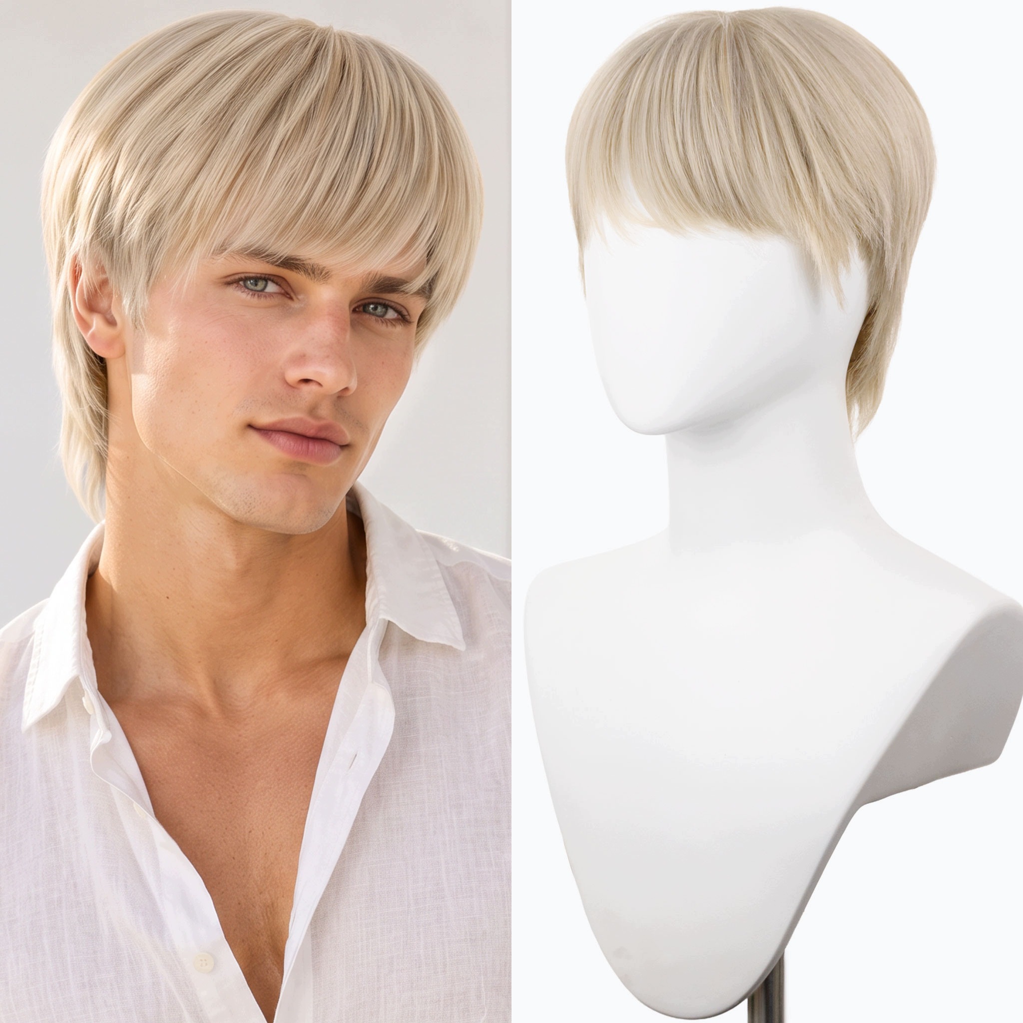 Peruka Syntetyczna Pixie cut krótka z grzywką lekka jasny blond Skin Top