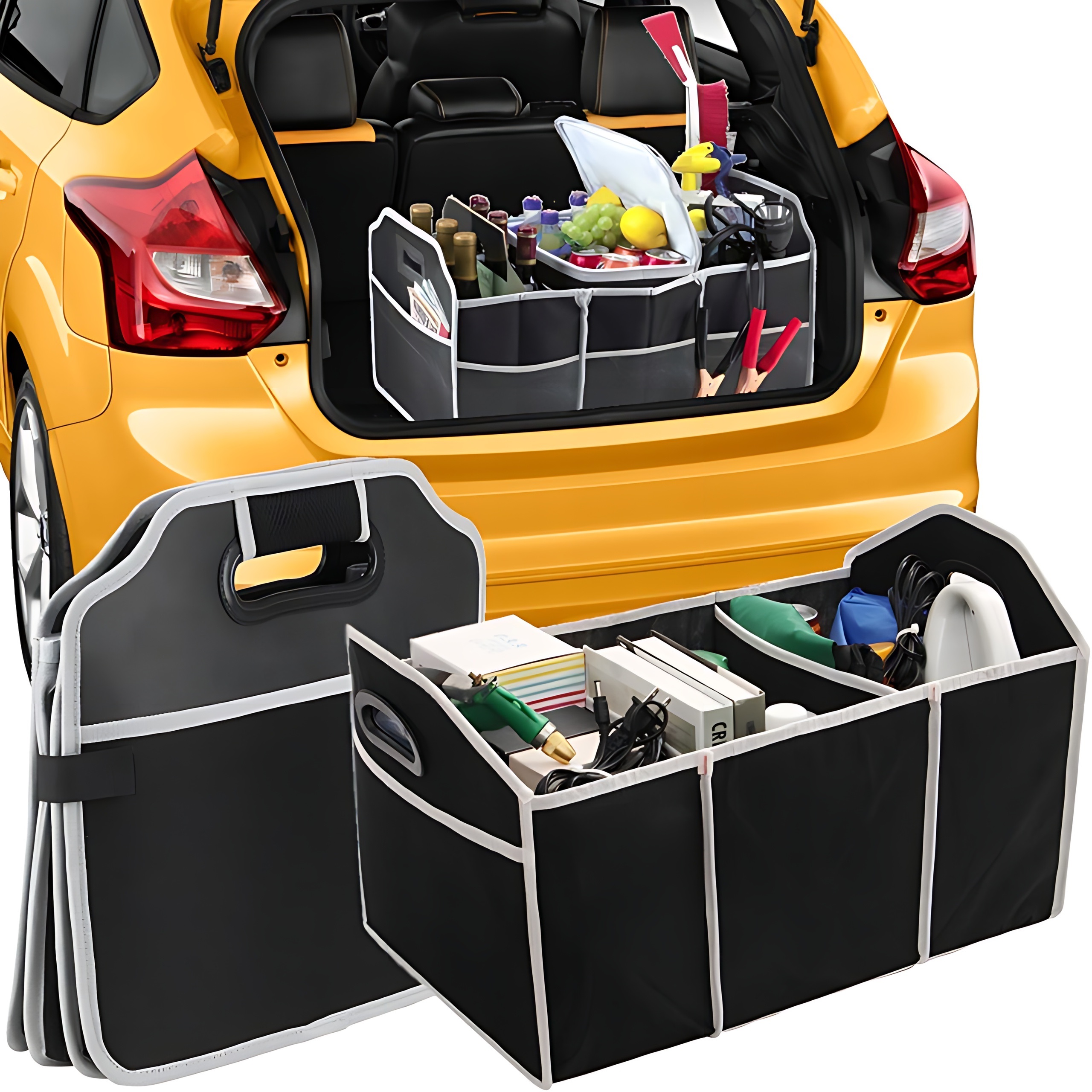 Organizer Do Auta Składany Bagażnika 3 Komory Torba Do Samochodu Czarna
