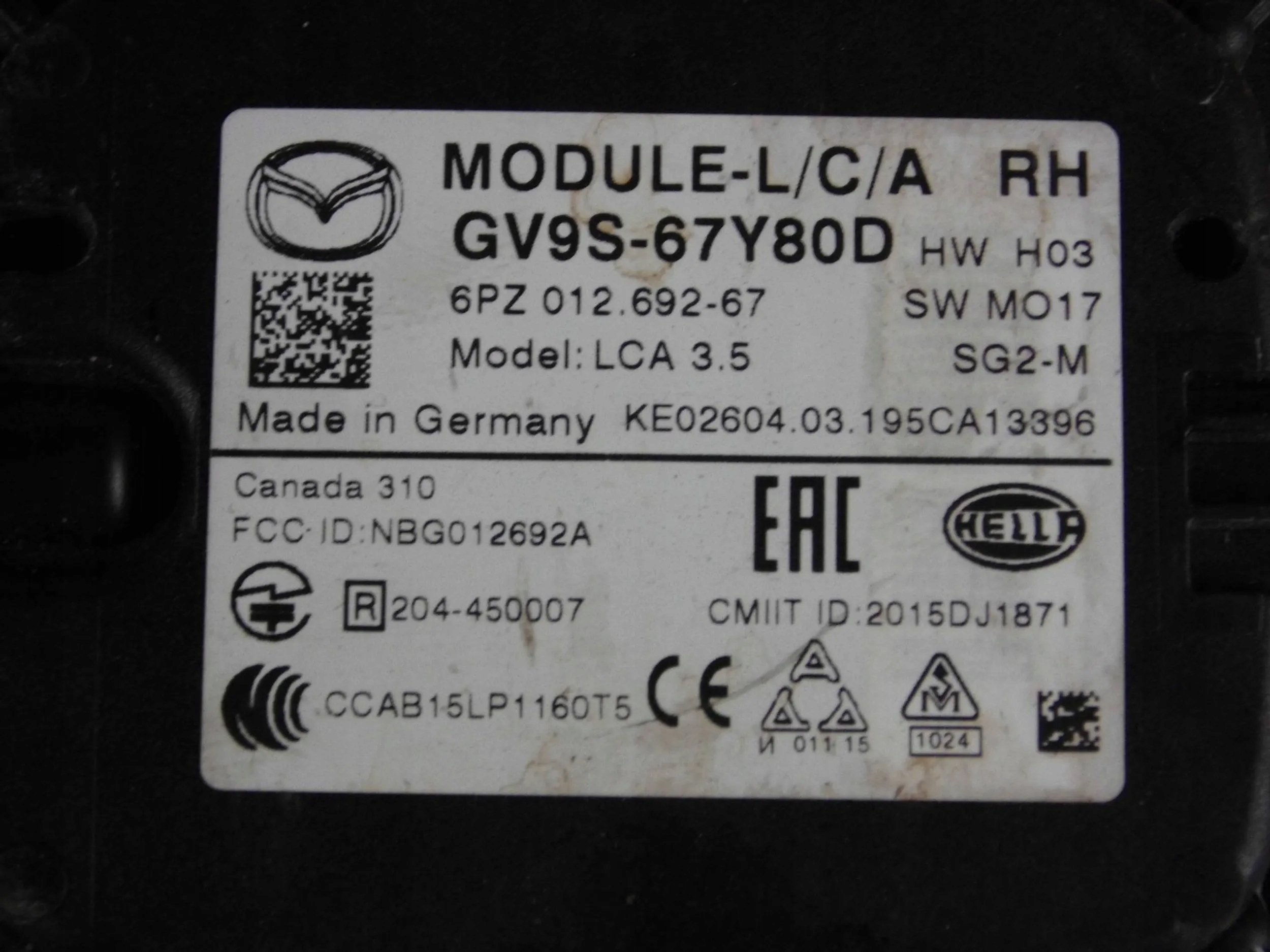 Mazda 6 GJ GL 2019 sensor martwego pola right