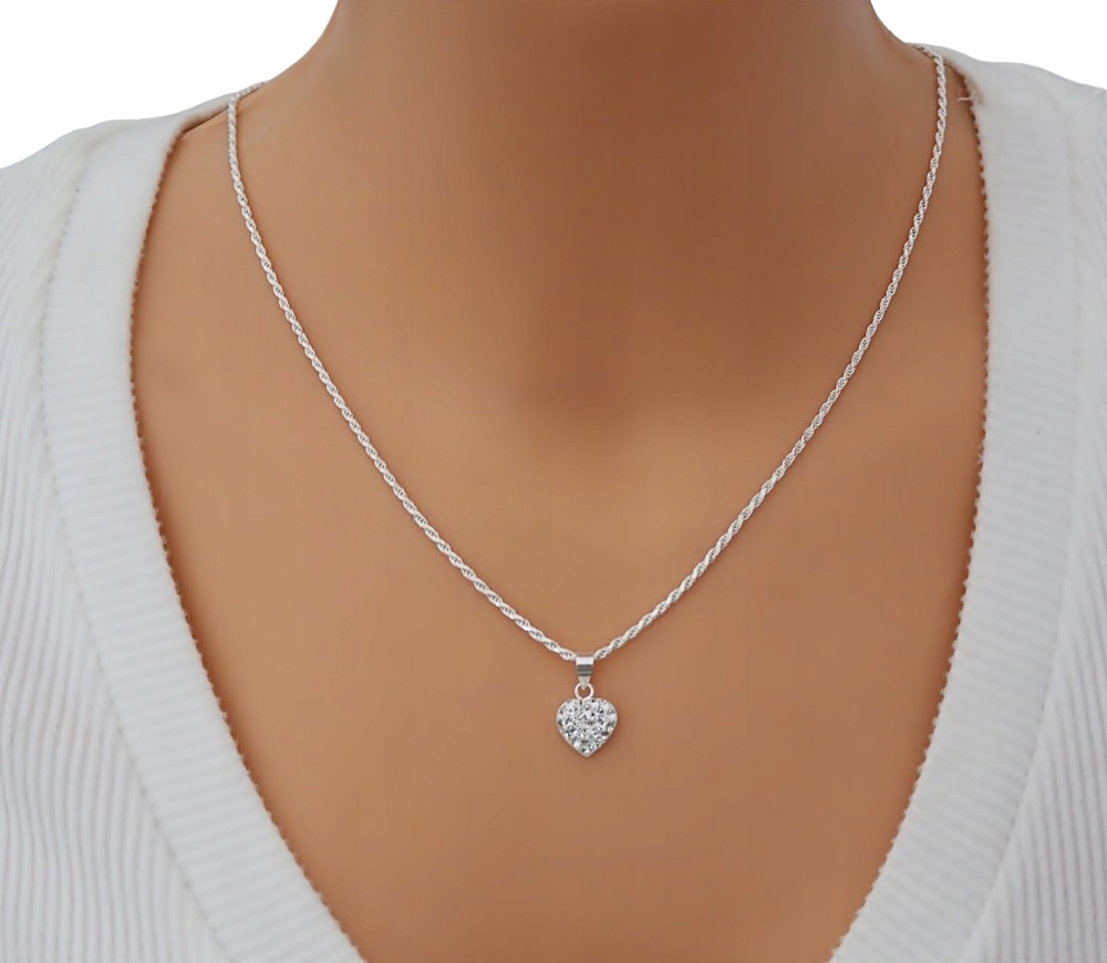 SREBRNY PEŁNY ŁAŃCUSZEK DAMSKI KORDEL SERCE PR. 925 + GRAWER GRATIS Marka AMAR