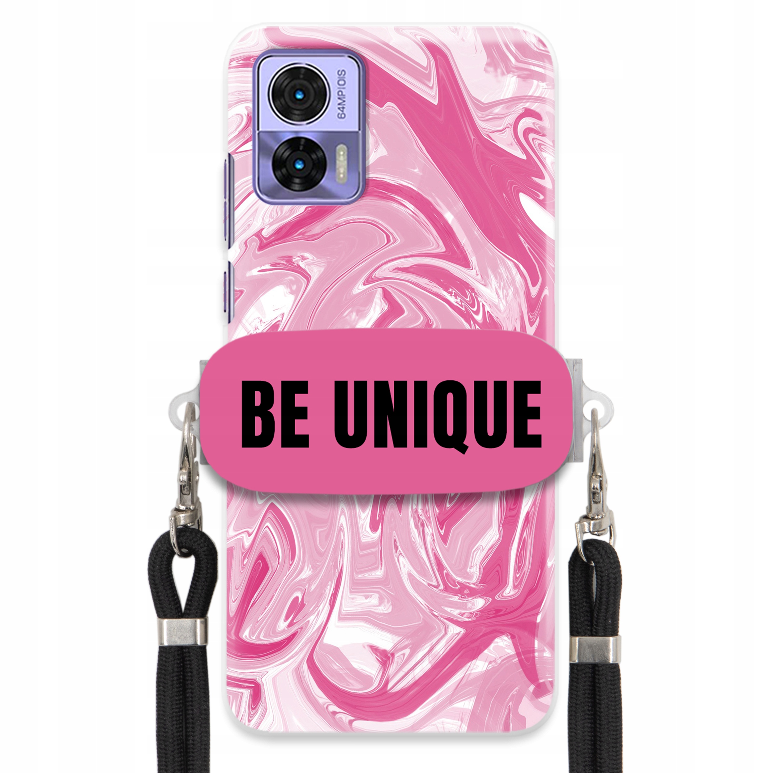 Pouzdro pro Motorola Edge 30 Neo Case úchytka Šňůrka Černá Růžová Mramor Unique