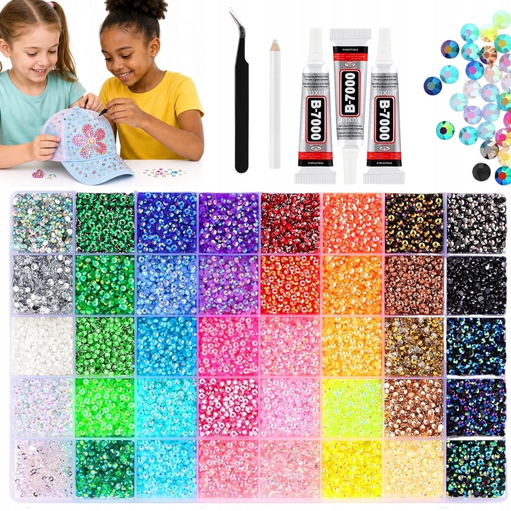 Zirkony Na Zdobení 32000KS 3MM 40 Barev Lepidlo Pinzeta Vosk Diy Dárek