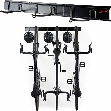 Wieszak ścienny na 3 rowery i 3 kaski, zestaw haków do garażu