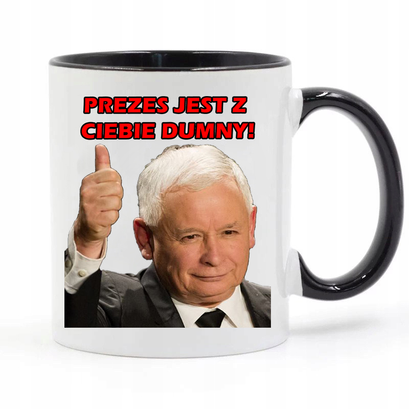 

Kubek biały z czarnym uchem Prezes