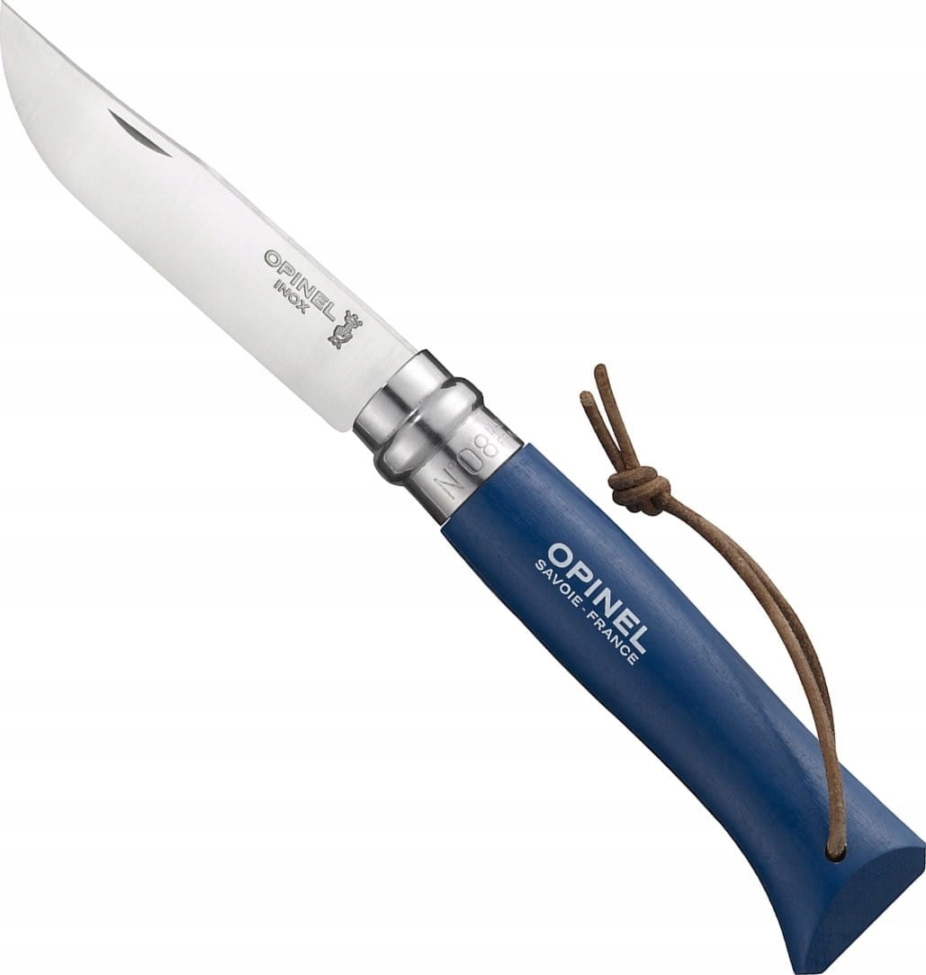 Nóż Opinel 08 Inox z rzemieniem francuski nóż składany, stal nierdzewna