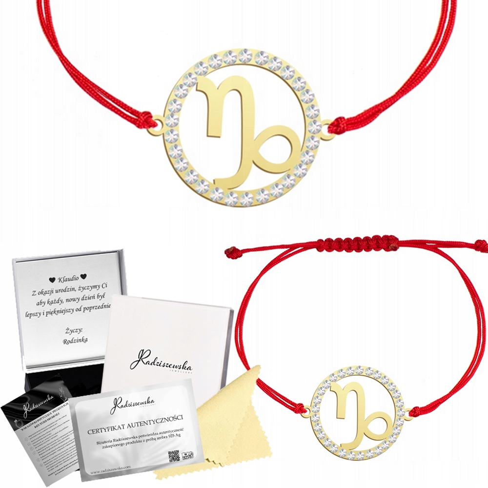 Zlatý náramek Znamení zvěrokruhu Kozoroh Stříbro 925 Šňůra Dedikace