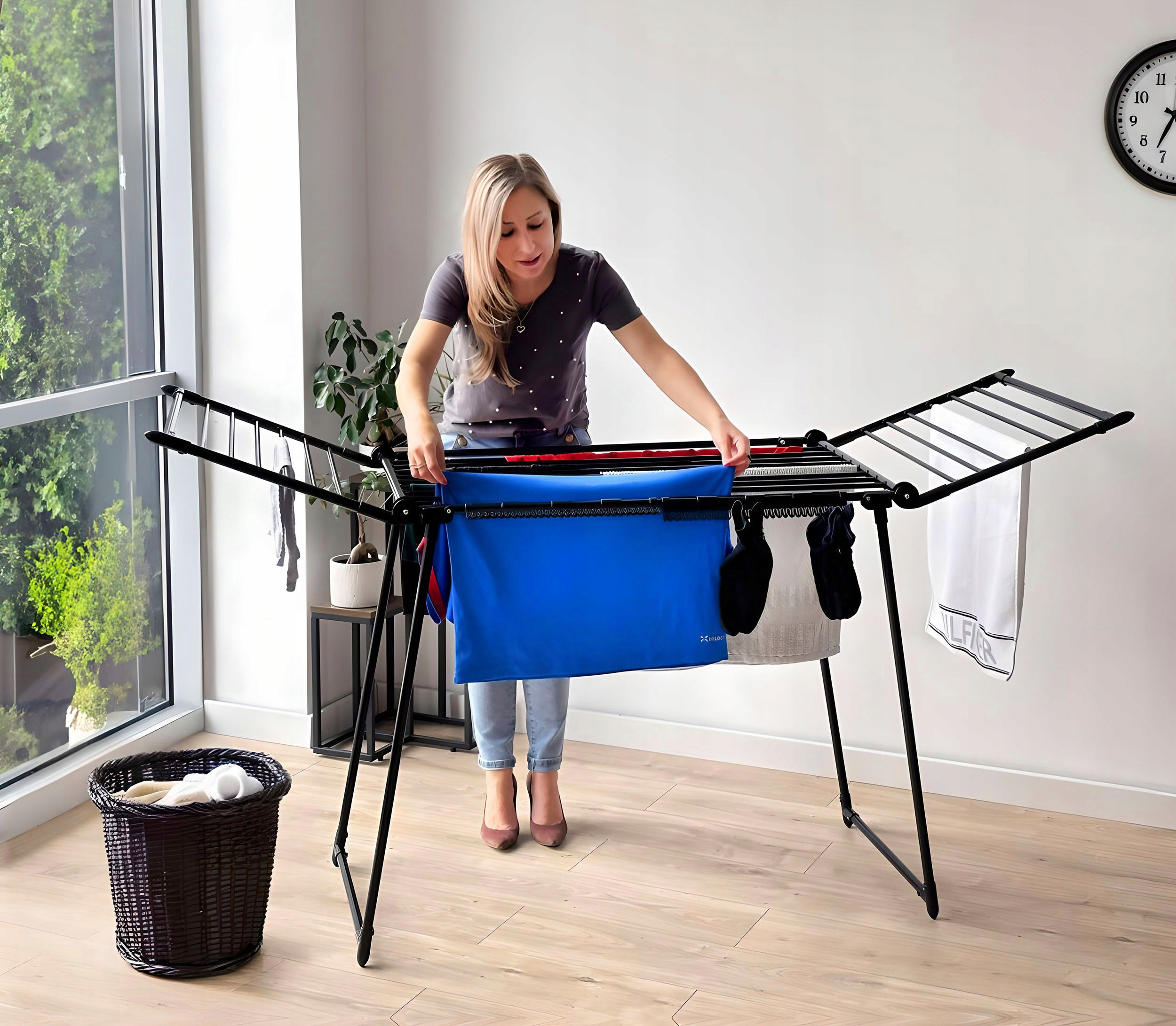 Levně Sušák Na Prádlo, Výsuvná, Teleskopická, Skládací, Černá