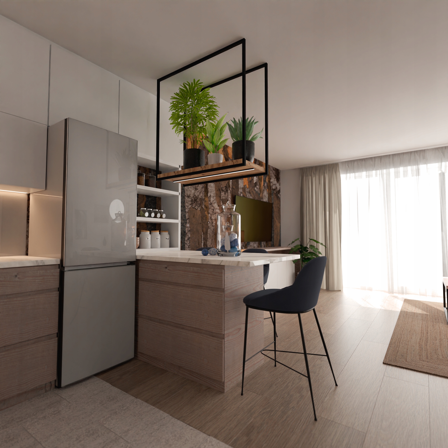 Półka wisząca nad wyspę dąb kuchnia Vice Marka OneLoft