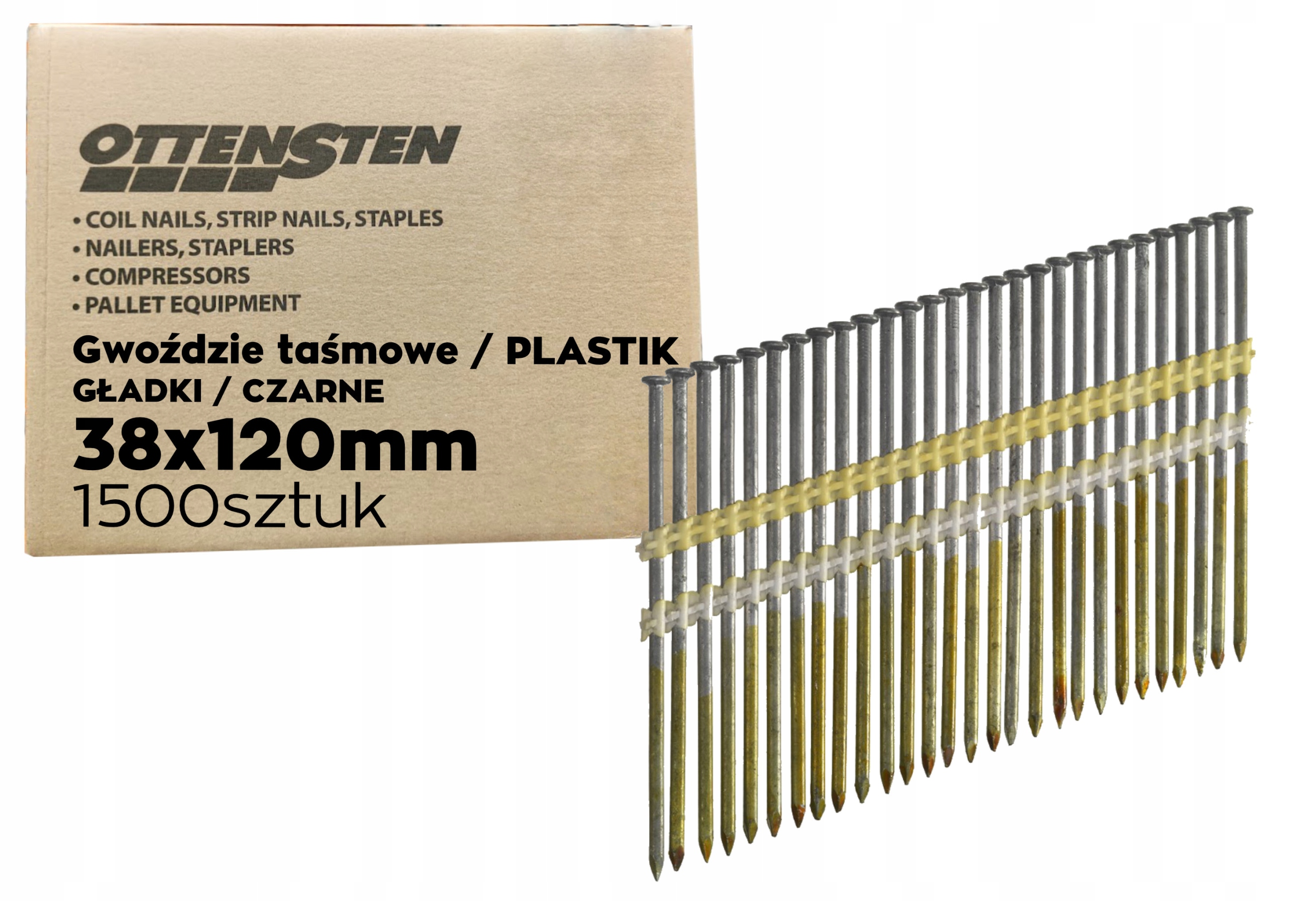 GWOŹDZIE ŁĄCZONE PLASTIKIEM 3,8X120mm 1,5tys gładkie czarne gwoździarka