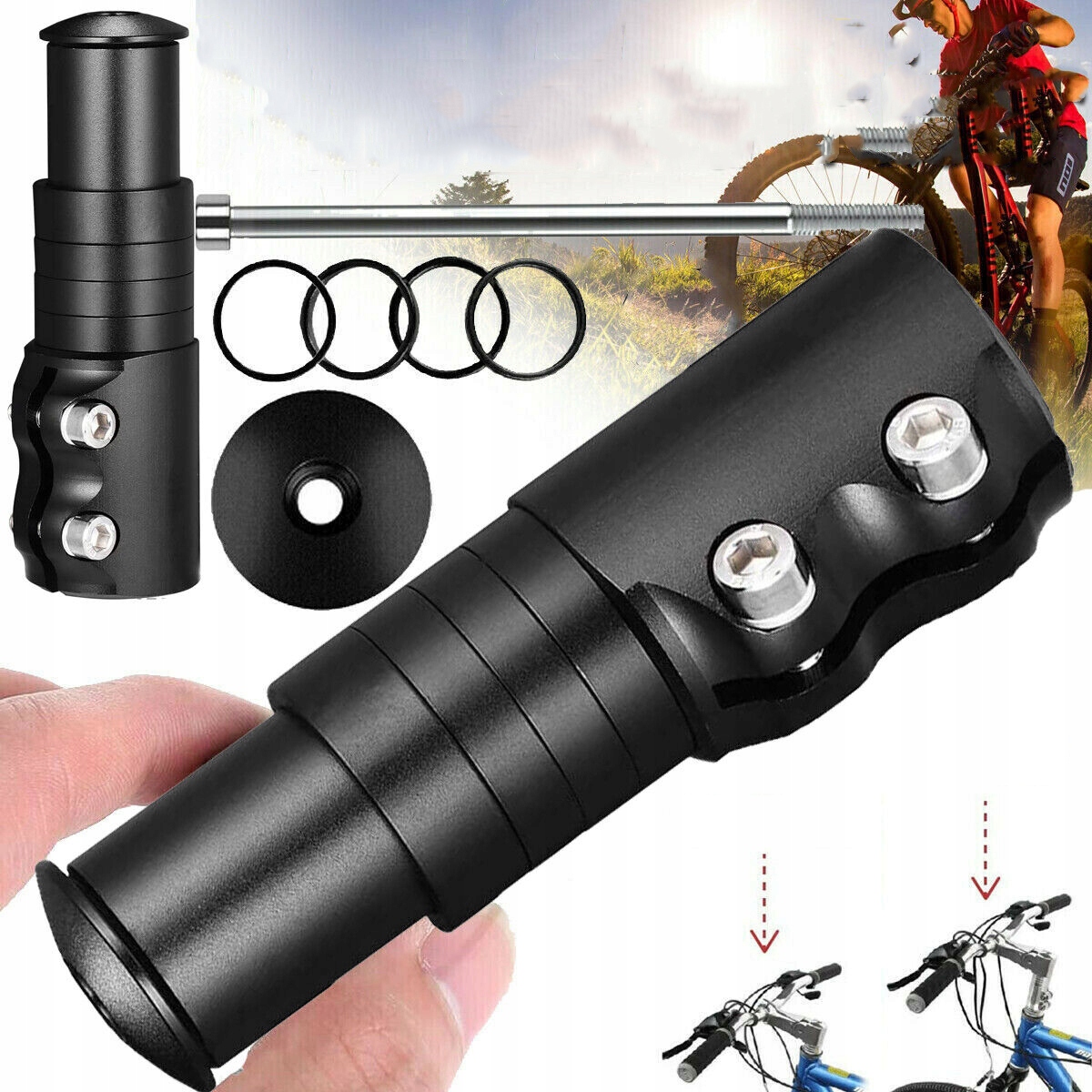 PRZEDŁUŻACZ TRZPIENIA KIEROWNICY ROWEROWEJ, REGULOWANY ADAPTER DO ROWERU