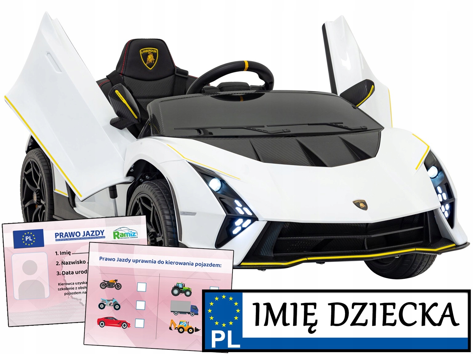 sportowy Samochód dla dzieci Lamborghini Invencible Tablica Z Imieniem