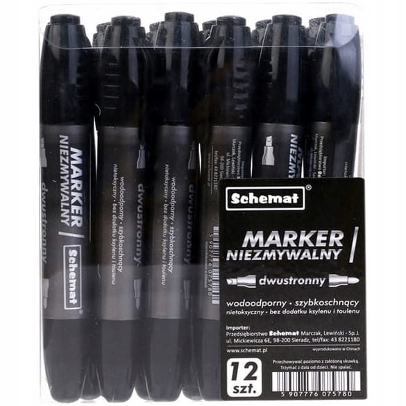marker 12szt. niezmywalny dwustronny CZARNY | 5780 — 2