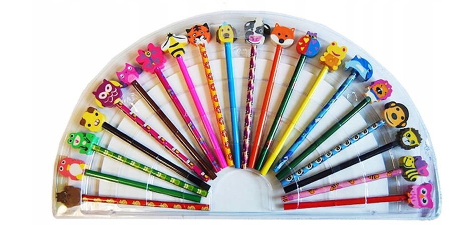 MEGA ZESTAW KOLOROWE KREDKI, OŁÓWKI Z GUMKAMI 20 szt SZKOŁA DOM PLASTYCZNE Marka Toys Inn