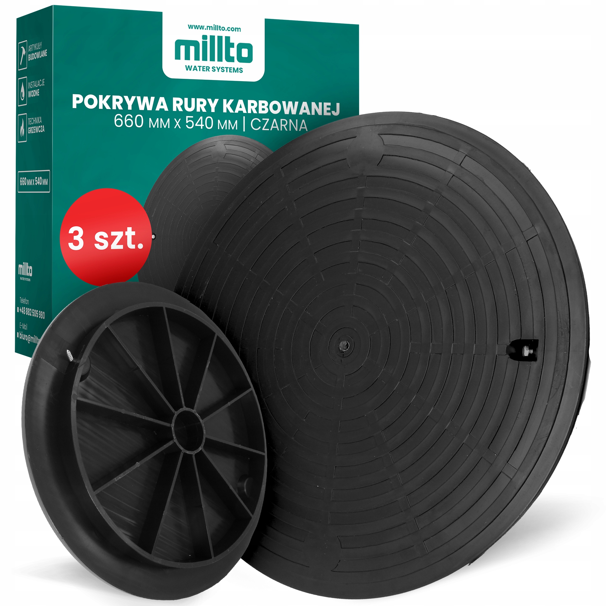 3x Pokrywa Rury Karbowanej 660x540 mm Dekiel Studzienki Studni Kanalizac 6A