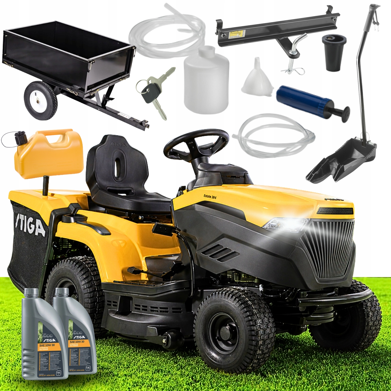 Traktor Ogrodowy Z Przyczepką 225KG Stiga Estate 384 Kosz 240L 432cc Zestaw