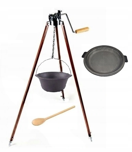 Litinový Kotlík 11L s víkem teleskopické nohy trojnožka nastavitelná 180