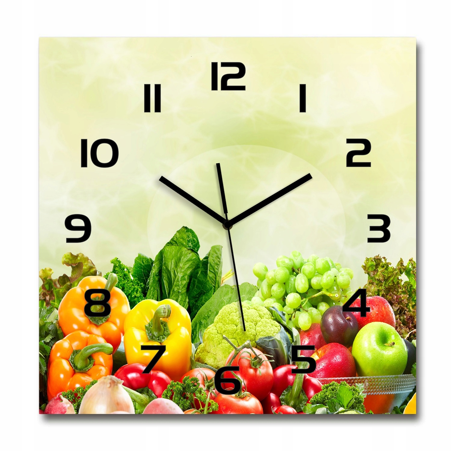 

Szklany kwadratowy zegar z nadrukiem Warzywa 60x60