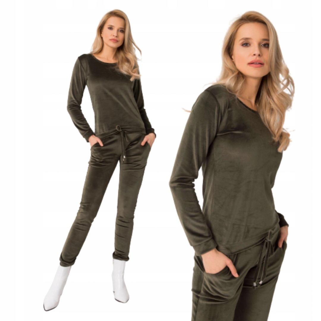 

Khaki damski komplet dresowy dres welurowy M