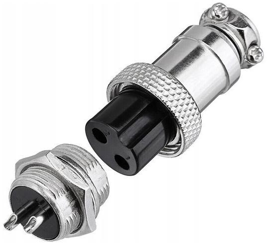 Złącze przemysłowe zakręcane GX16 2-PIN - wtyk z gniazdem