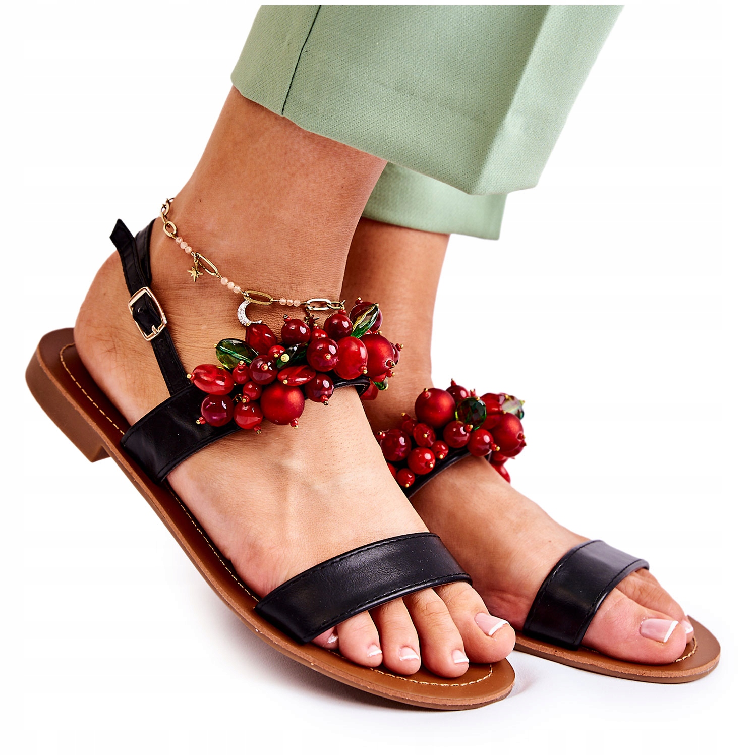 

Modne Sandały Z Koralikami Czarne Hally 37