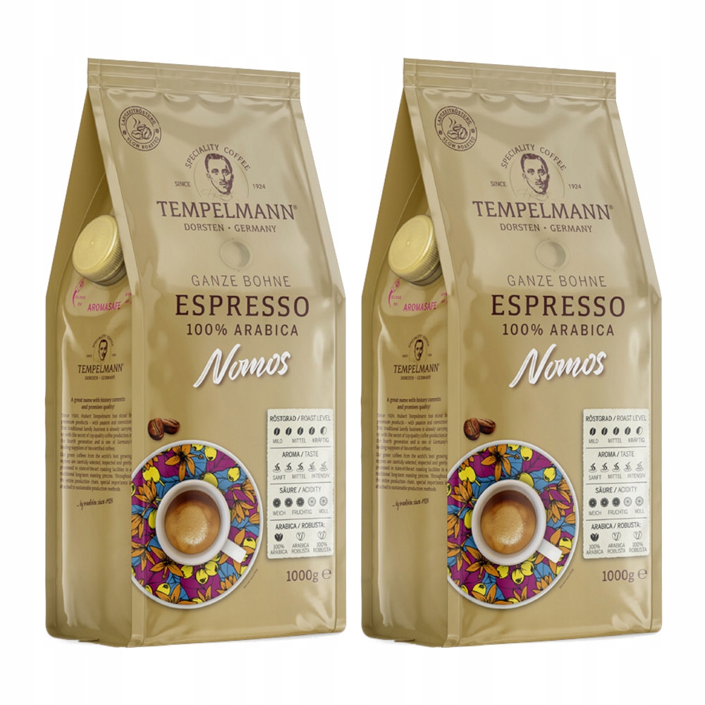 Levně 2x Káva zrnková Tempelmann Nomos Espresso 1 kg