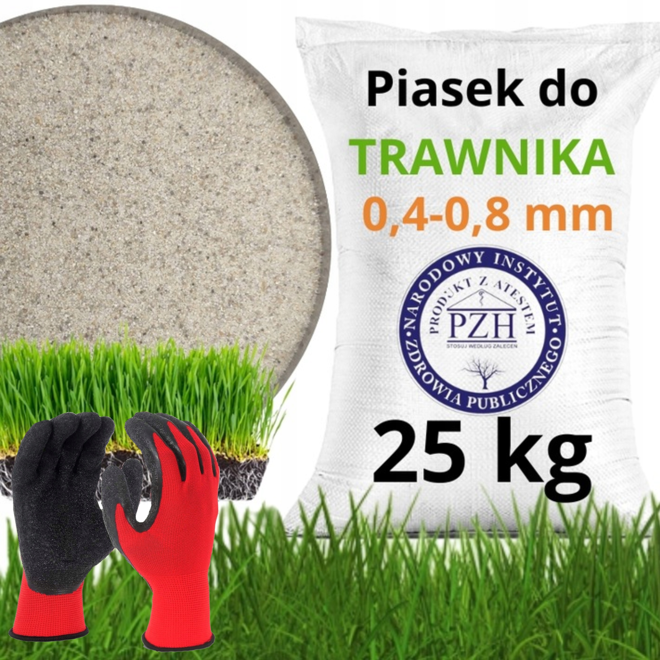 Piasek do piaskowania trawnika 0,4-0,8 25KG nawóz suchy gruby podłoże trawa