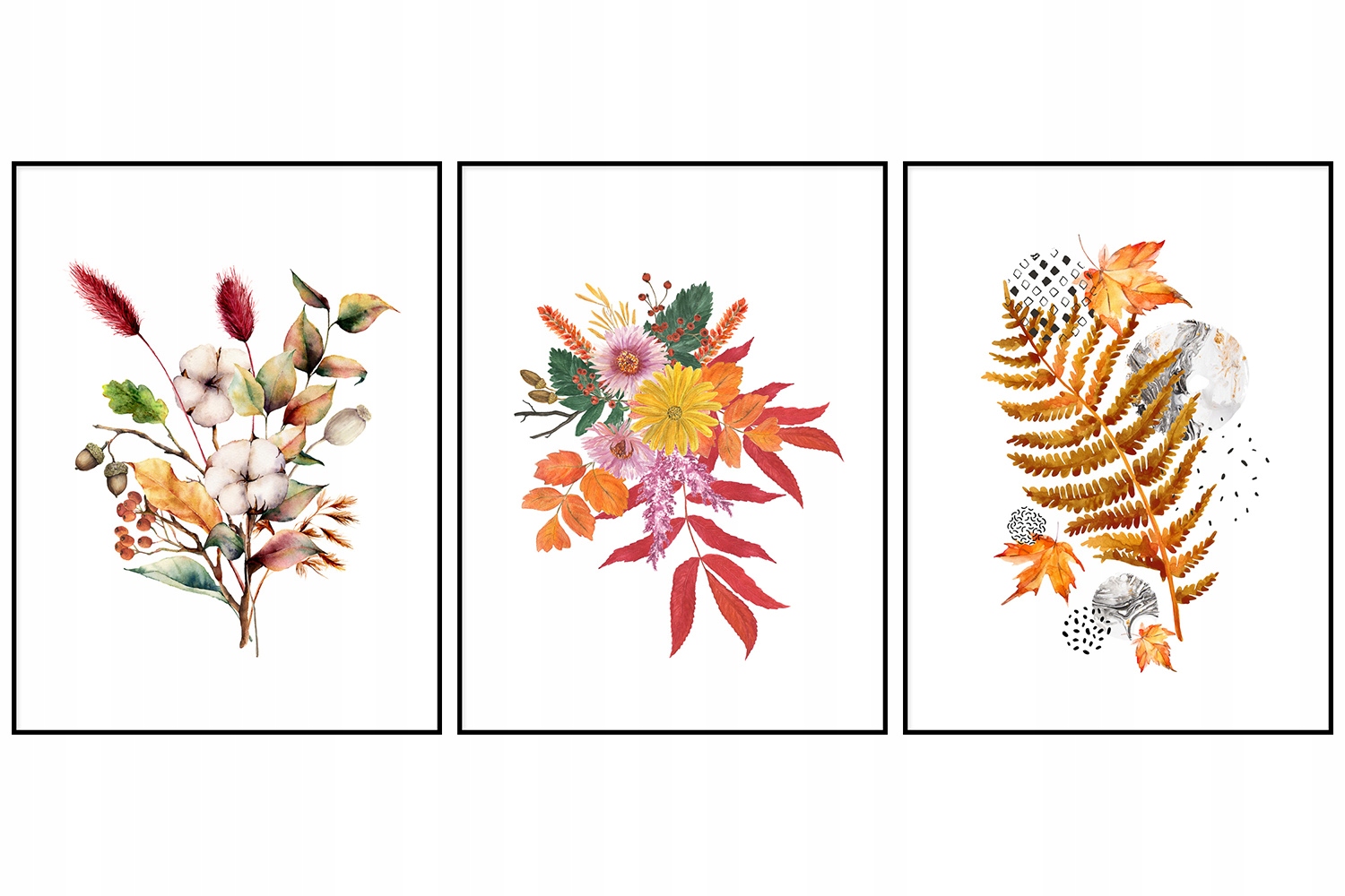 Triptych plakáty 3ks Květiny grafika vzory 40x50