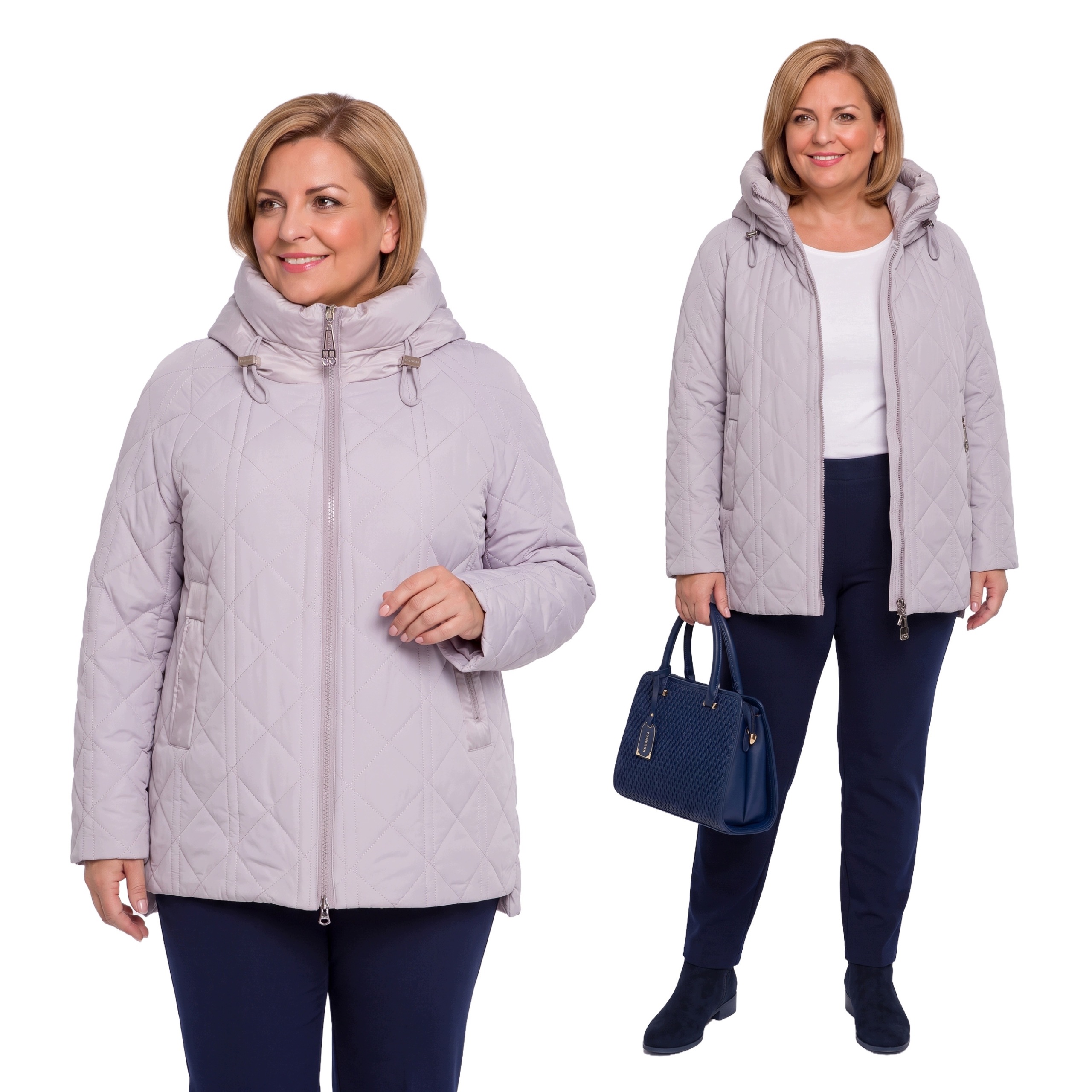 Světle šedá bunda s ozdobnými zipy plus size velikost 52