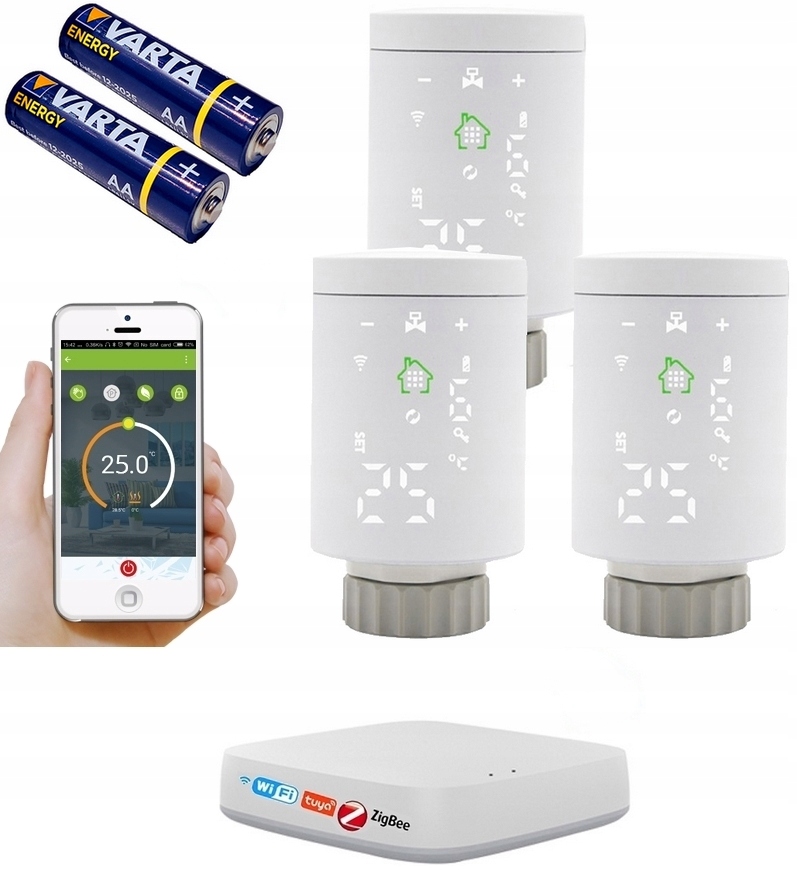 Tuya ZigBee 3 x Termostatická Hlavice Wifi Ústředna