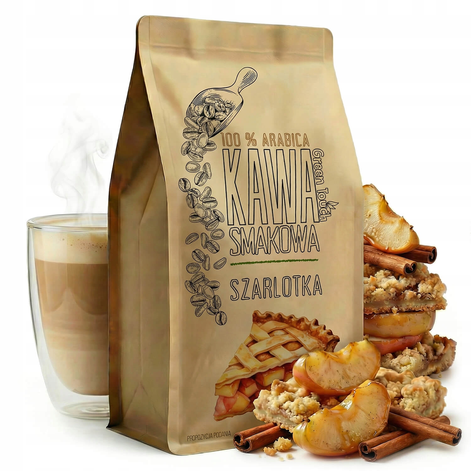 Levně Káva Zrnková chuť Jablečný Koláč jablko skořice těsto 1 kg Green Touch