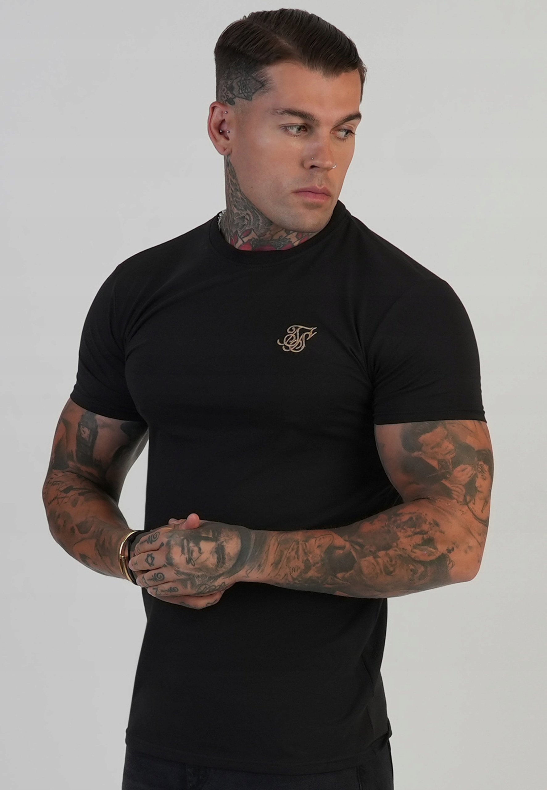 Siksilk Pánské tričko černé SS-28767 Fit tričko velikost XL