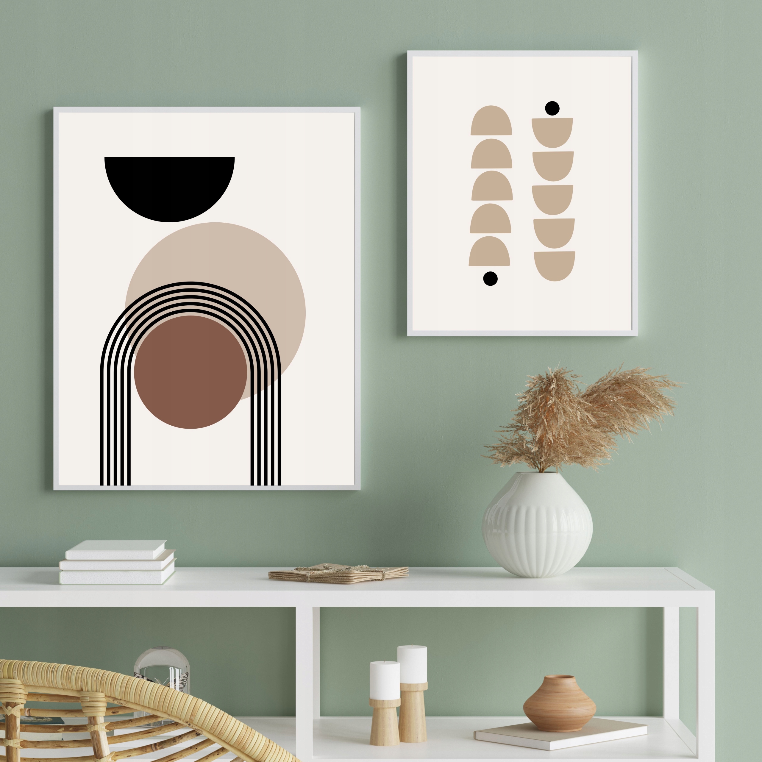 PLAKAT 30 x 40 BEŻOWY BRĄZOWY PÓŁKOLA KSZTAŁTY ART Marka inna