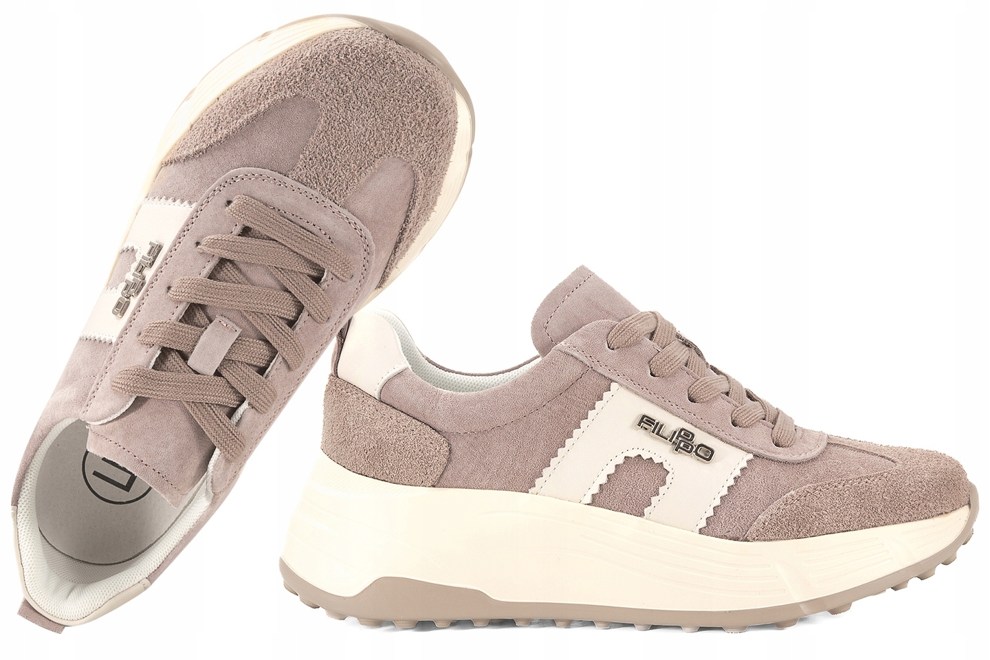 Filippo DP7546 Sportovní Polobotky Semišové Tenisky Na Platformě Kůže Béžová