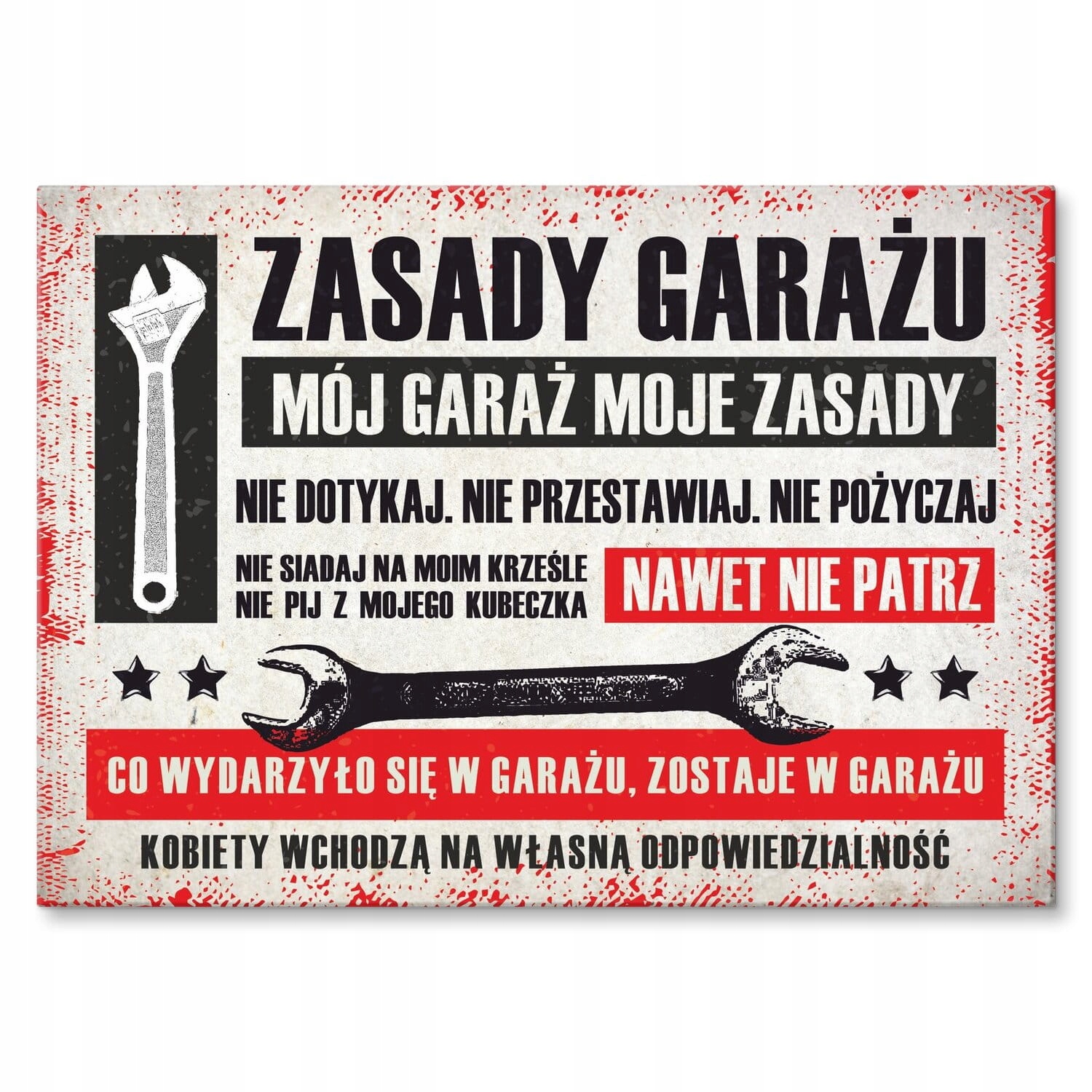 Plech velký plakát dárek velká grafika nápis do garáže dílny Pravidla
