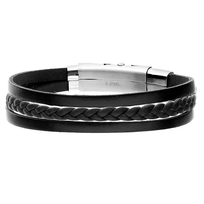 Náramek Manoki pánský kožený Ocel 316L 22 cm