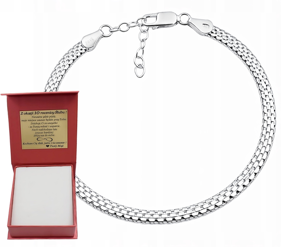 Bransoletka Damska Tub Z Przedłużką 4,10 MM Szeroka pr 925 Grawer