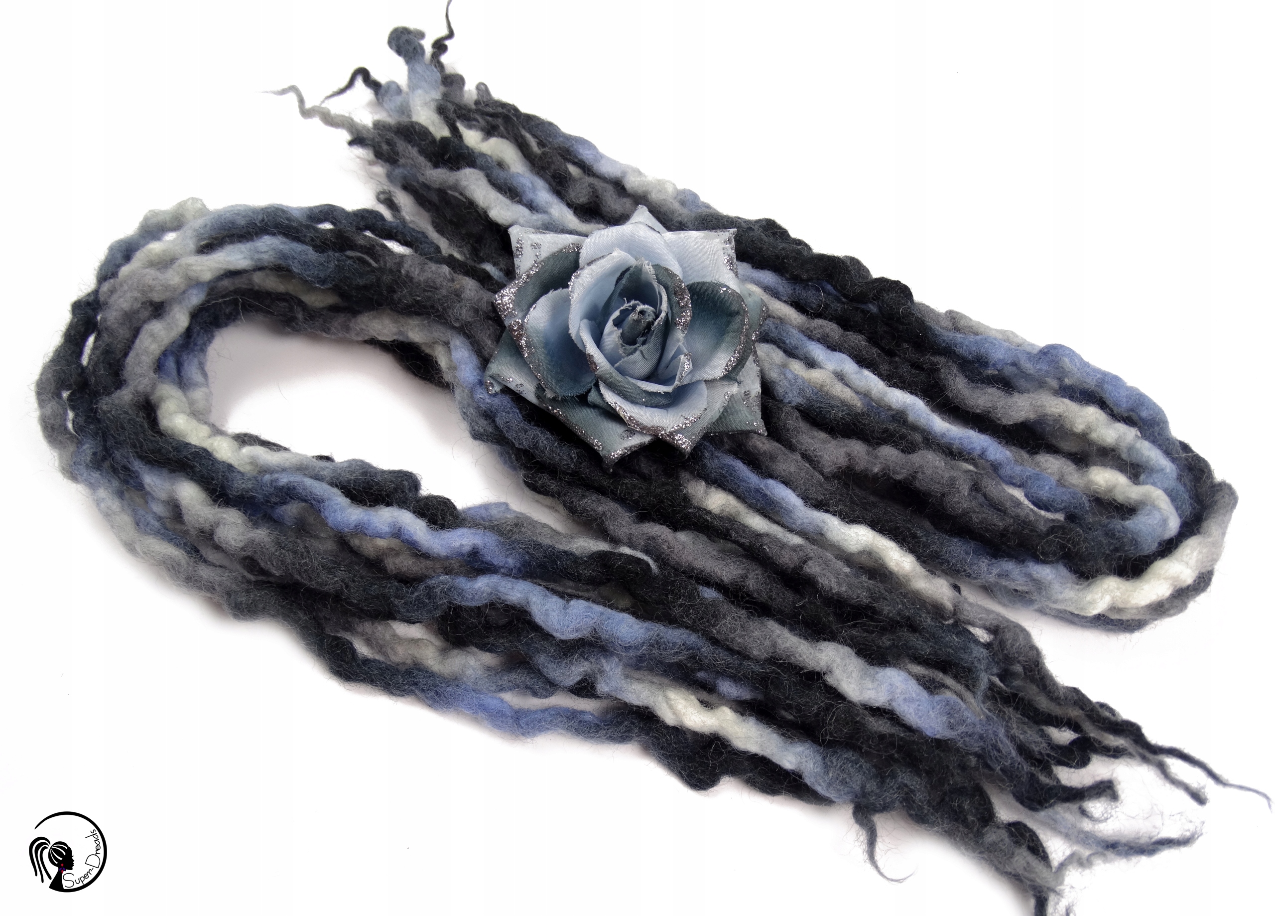 Dredloky Vlněné Dredy, šedé modré kudrnaté, Zamračené Nebe, 10 kusů