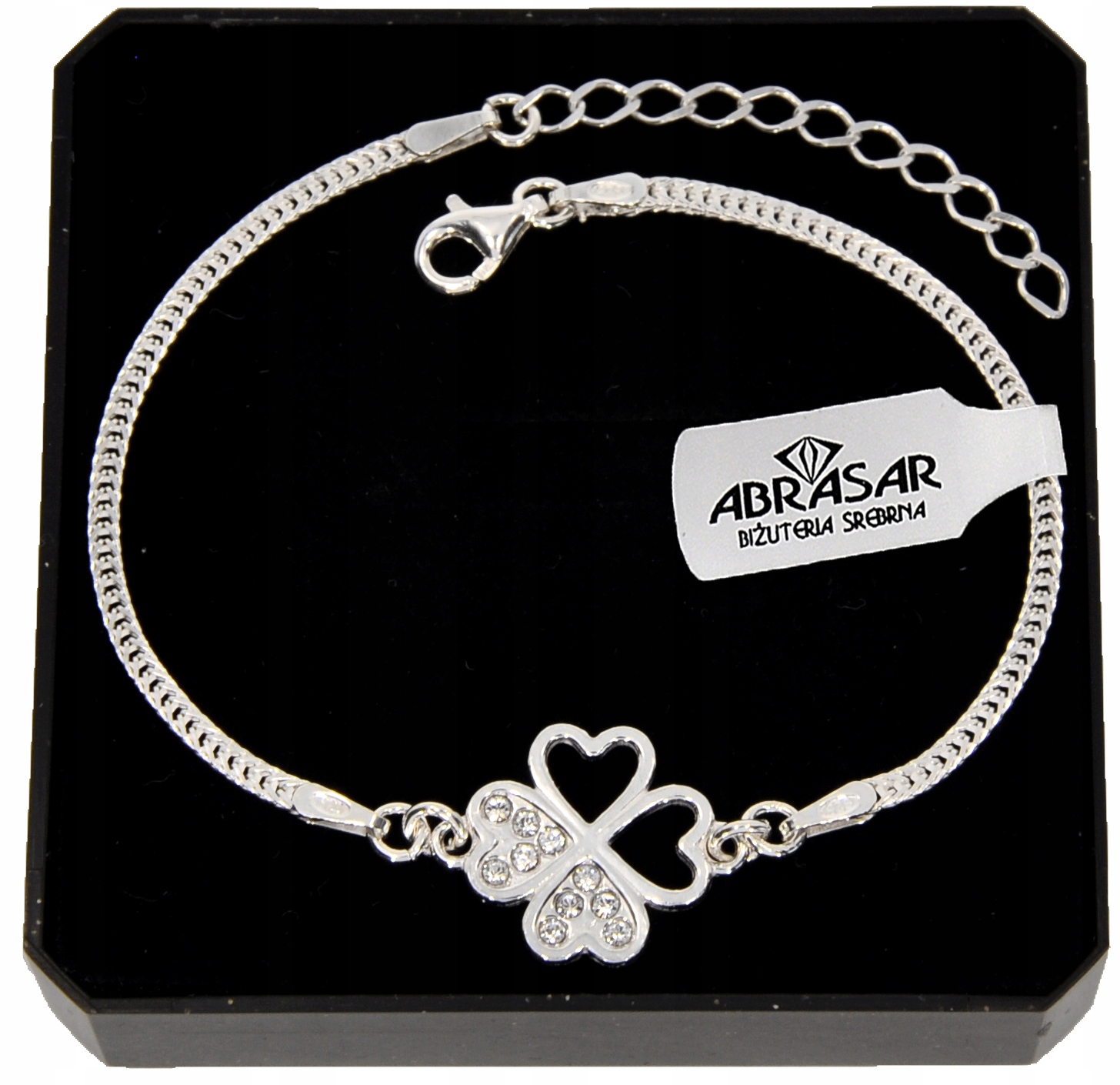 

Srebrna Bransoletka Koniczynka Z Cyrkoniami Srebro