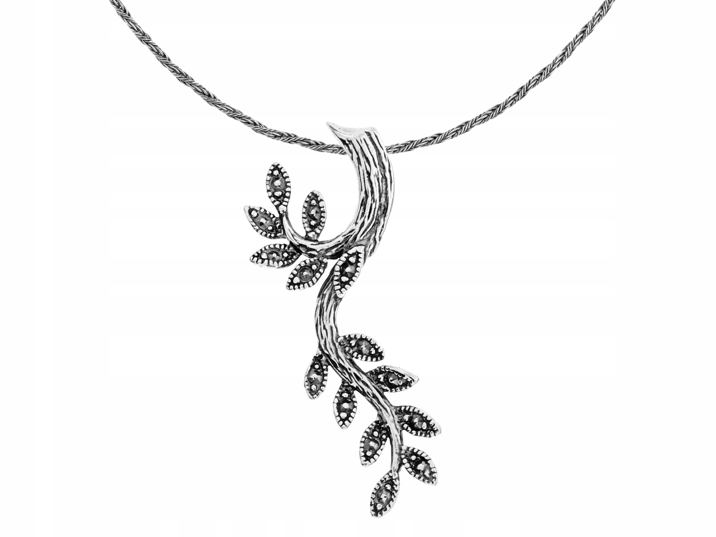 Velký stříbrný oxidovaný dámský náhrdelník Větvička Listy Krátký Choker 30 cm